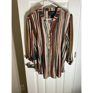 New Direction NWT Pullover Blouse Large Boho Roll Tab Sleeve Tunic Office Fall